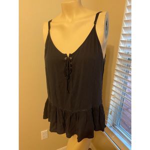 AMERICAN EAGLE dark grey peplum tank top with lace up front